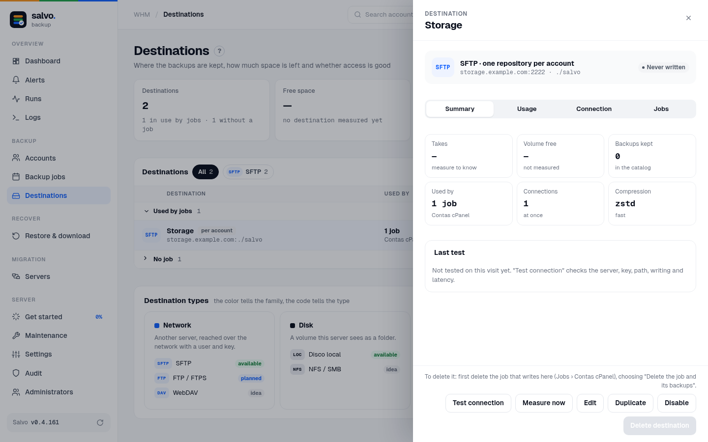 The destination drawer: Duplicate and Disable