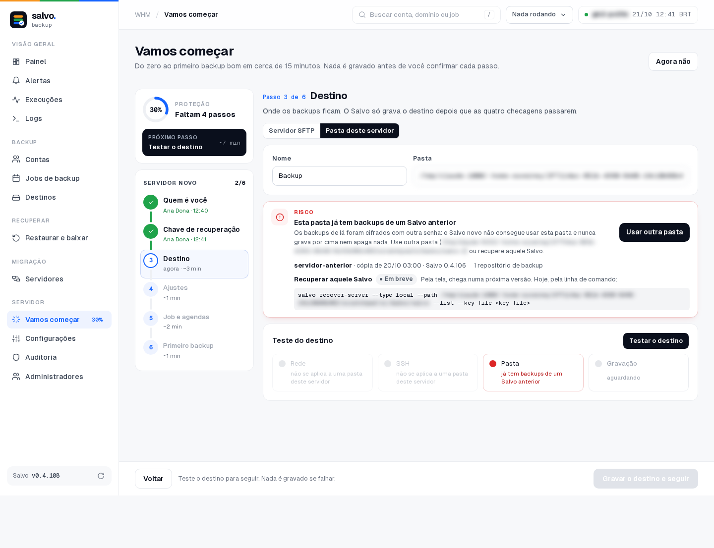 Passo 3: uma pasta que já tem backups de um Salvo anterior