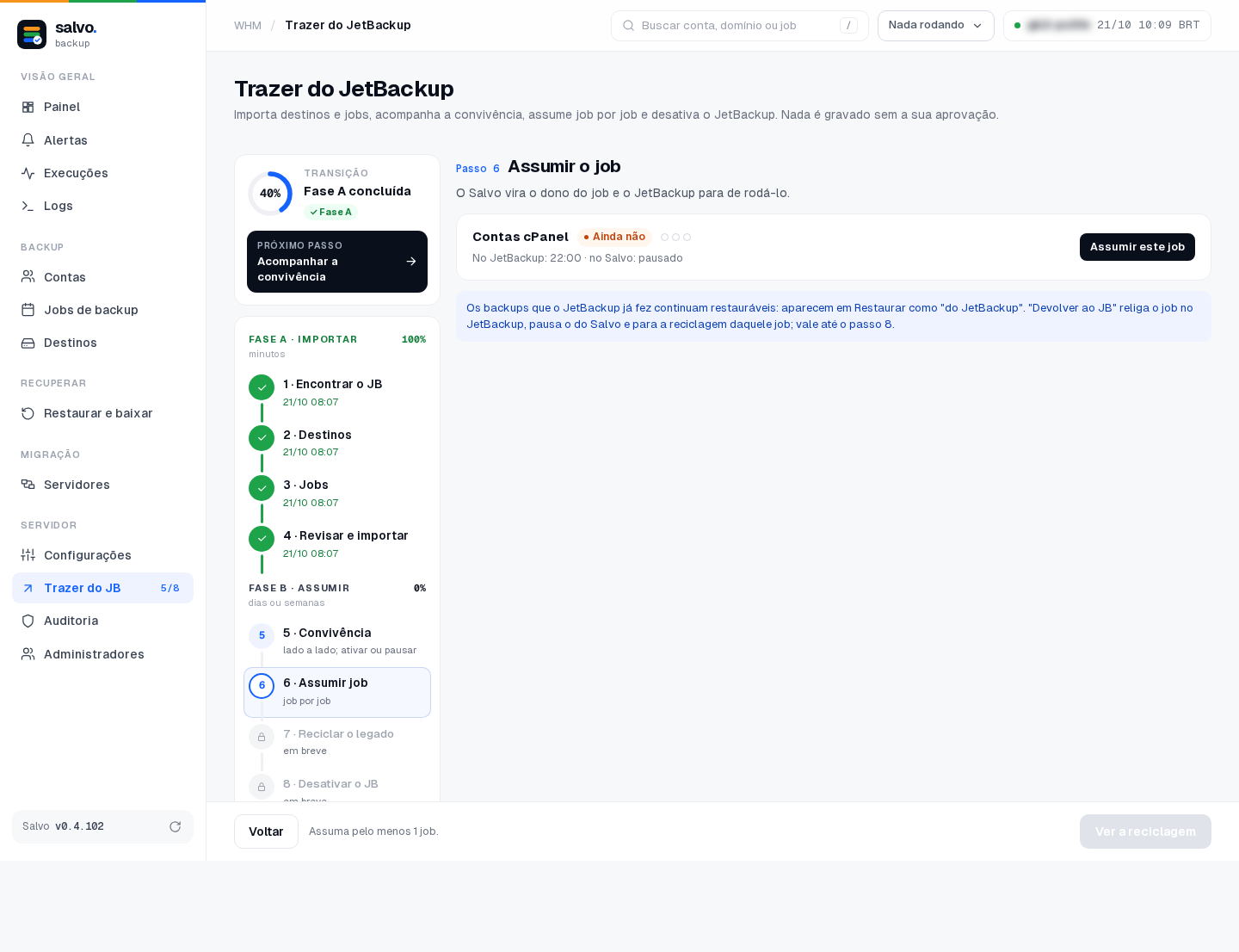 Passo 6: o cartão do job, ainda não pronto para assumir